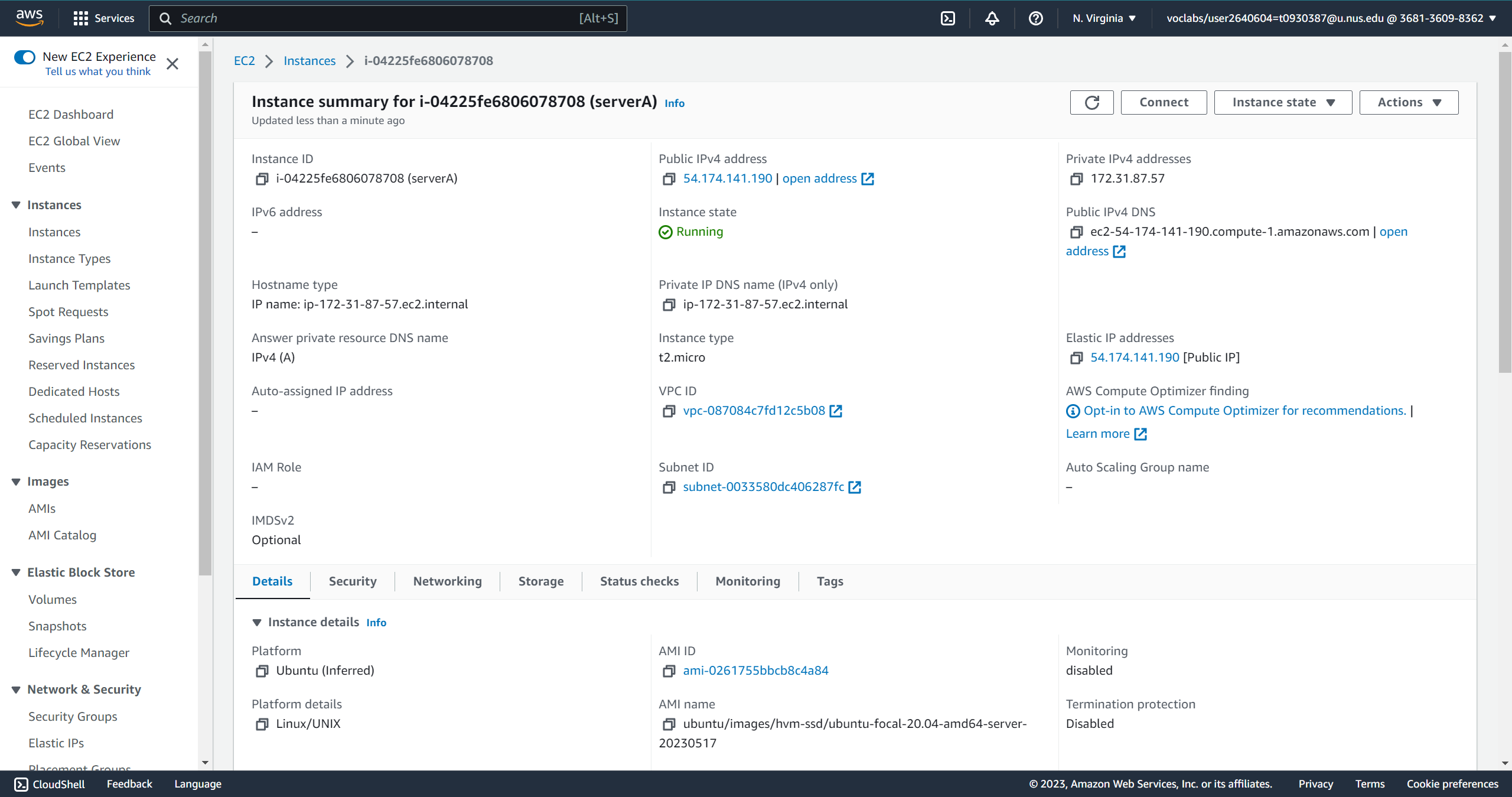 Figure 1: Details of EC2 instance A