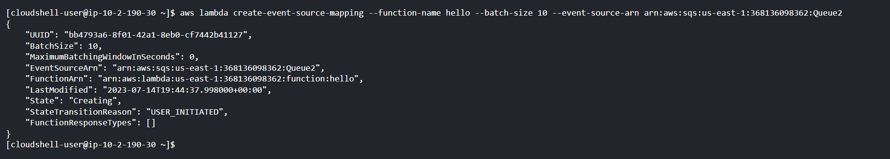 Figure 15: Add queue2 as the trigger of the Lambda function