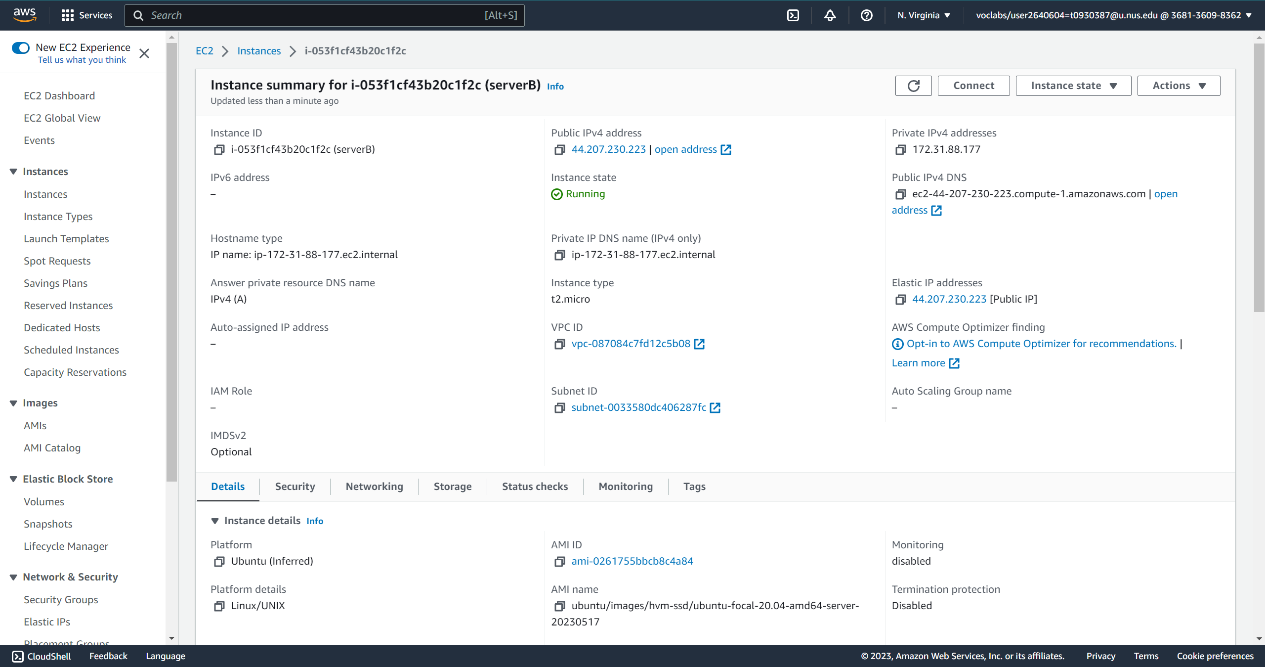 Figure 2: Details of EC2 instance B