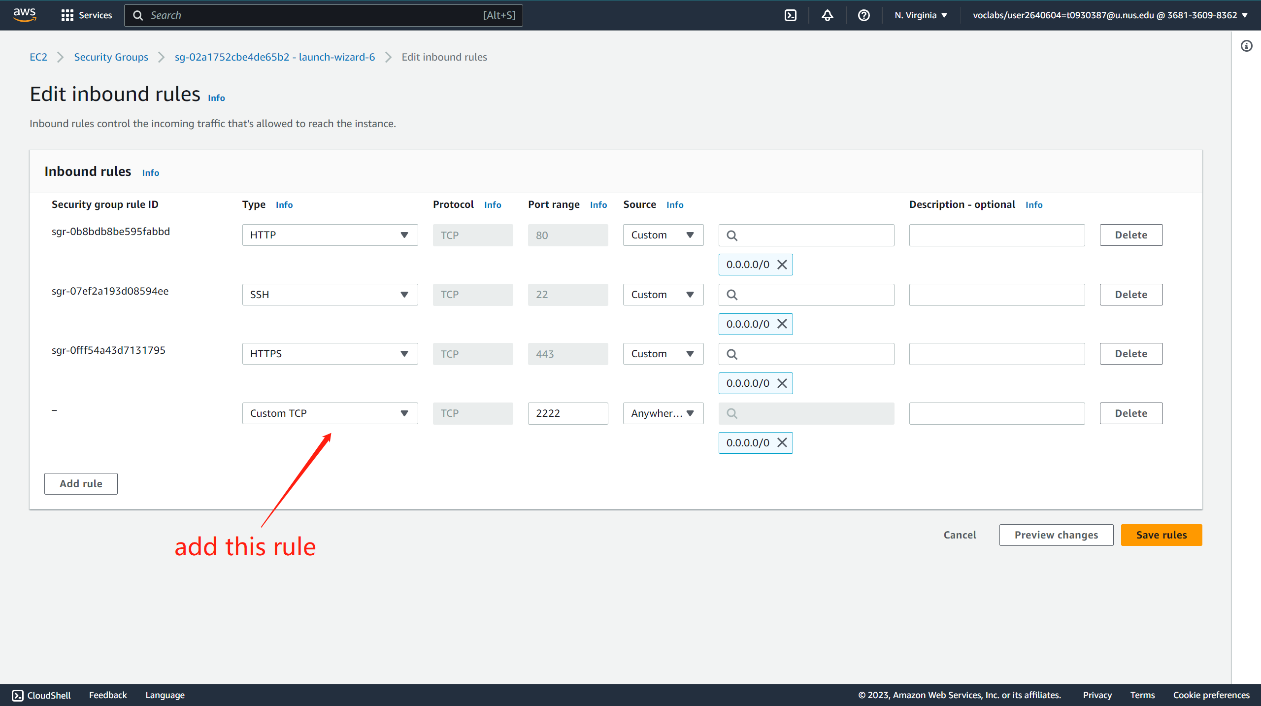 Figure 7: Add a rule in security group